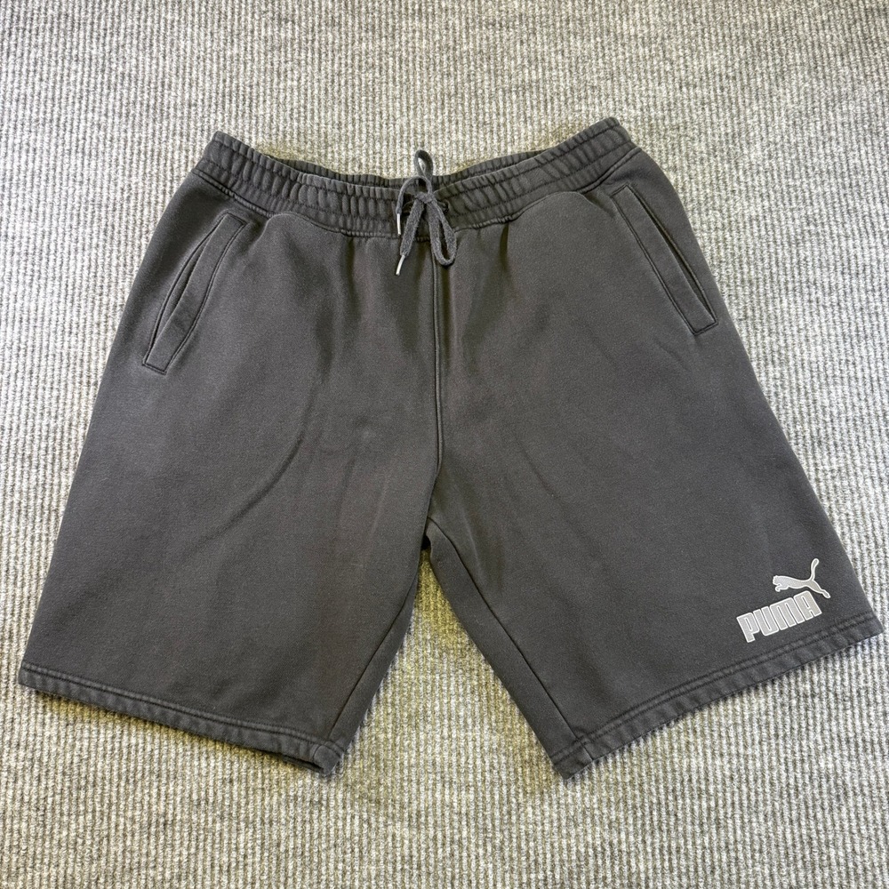 PUMA ATHLETIC FLEECE SHORTS LARGE BLACK COTTON BLEND DRAWSTRING LOGO 587833-01